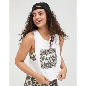 Offline By Aerie That’s Wild White Graphic Cutoff Tank Top